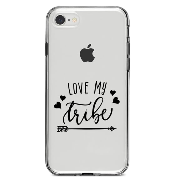 DistinctInk Clear Shockproof Hybrid Case for iPhone 7 8 SE (2020 Model) 4.7" Screen TPU Bumper Acrylic Back Tempered Glass Screen Protector - Love My Tribe - Black Arrow