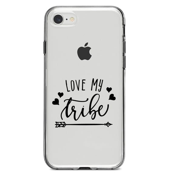 DistinctInk Clear Shockproof Hybrid Case for iPhone 7 8 SE (2020 Model) 4.7" Screen TPU Bumper Acrylic Back Tempered Glass Screen Protector - Love My Tribe - Black Arrow