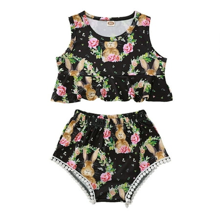 

ASEIDFNSA Baby Girlmazing 3-6 Month Girl Outfits Toddler Girls Easter Sleeveless Tops Cartoon Rabbit Flowers Prints Summer Short Pants Romper Outfits