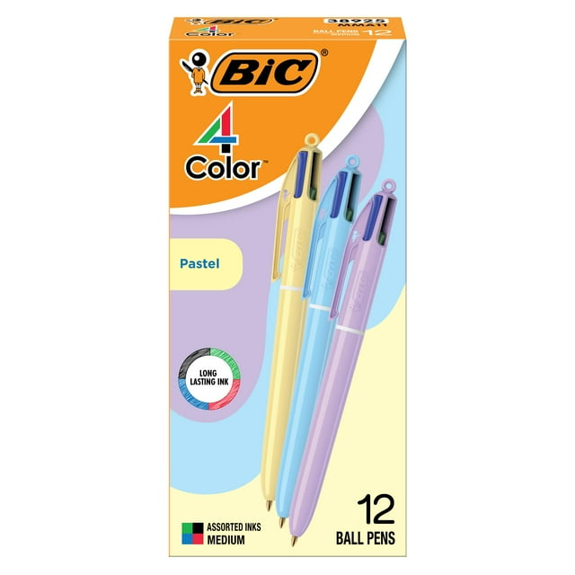 Bolígrafo BIC de 4 colores pastel, 1 mm, retráctil, paquete de 12