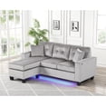 thumbnail image 3 of Miekor Furniture Sorrento 74"W Gray Velvet Reversible Sectional Sofa Chaise with LED Light, USB Port, Nailhead Trim, Throw Pillows, Tufted Cushion No.7491, 3 of 5