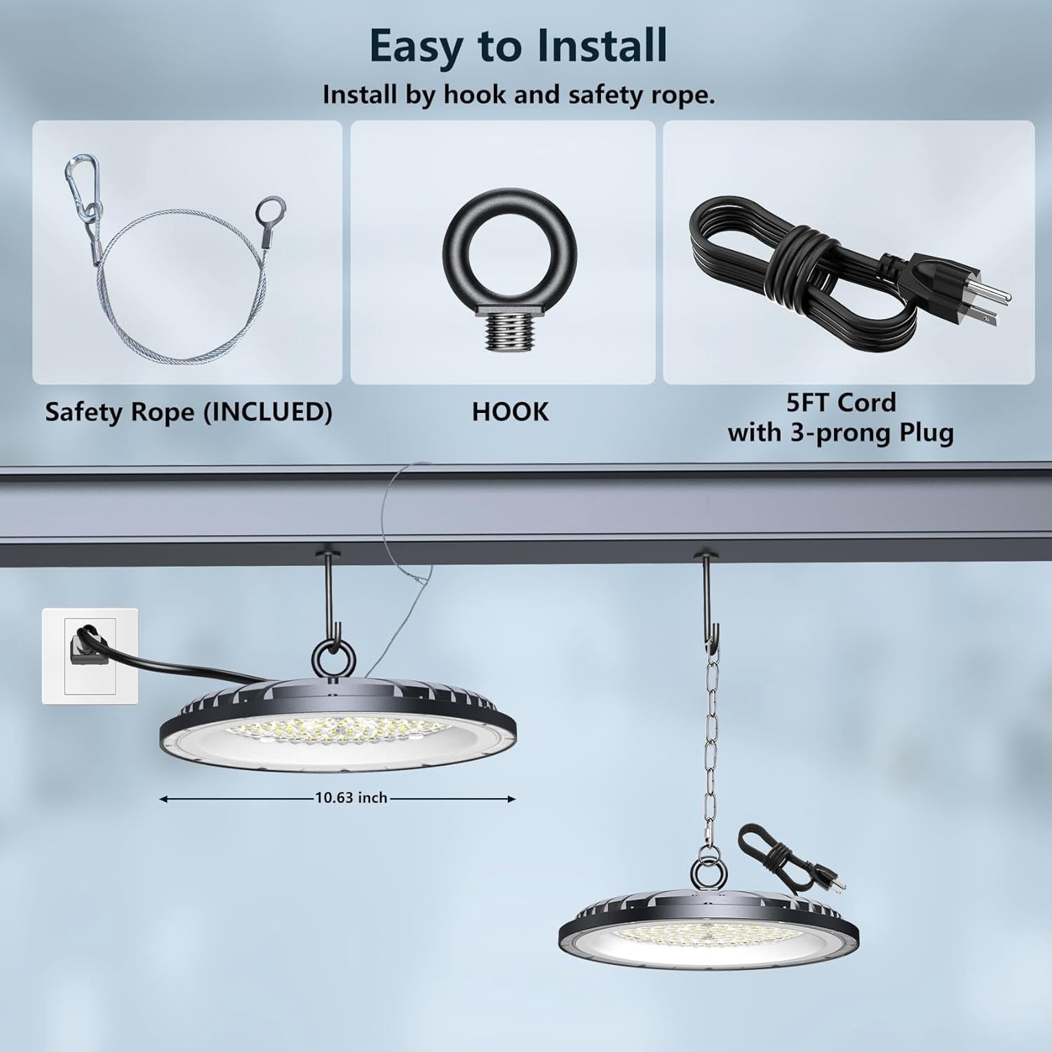 1 Pack 300W UFO LED High Bay Light 45000LM 6000K IP65 Commercial Lighting for Warehouse Garage Gym