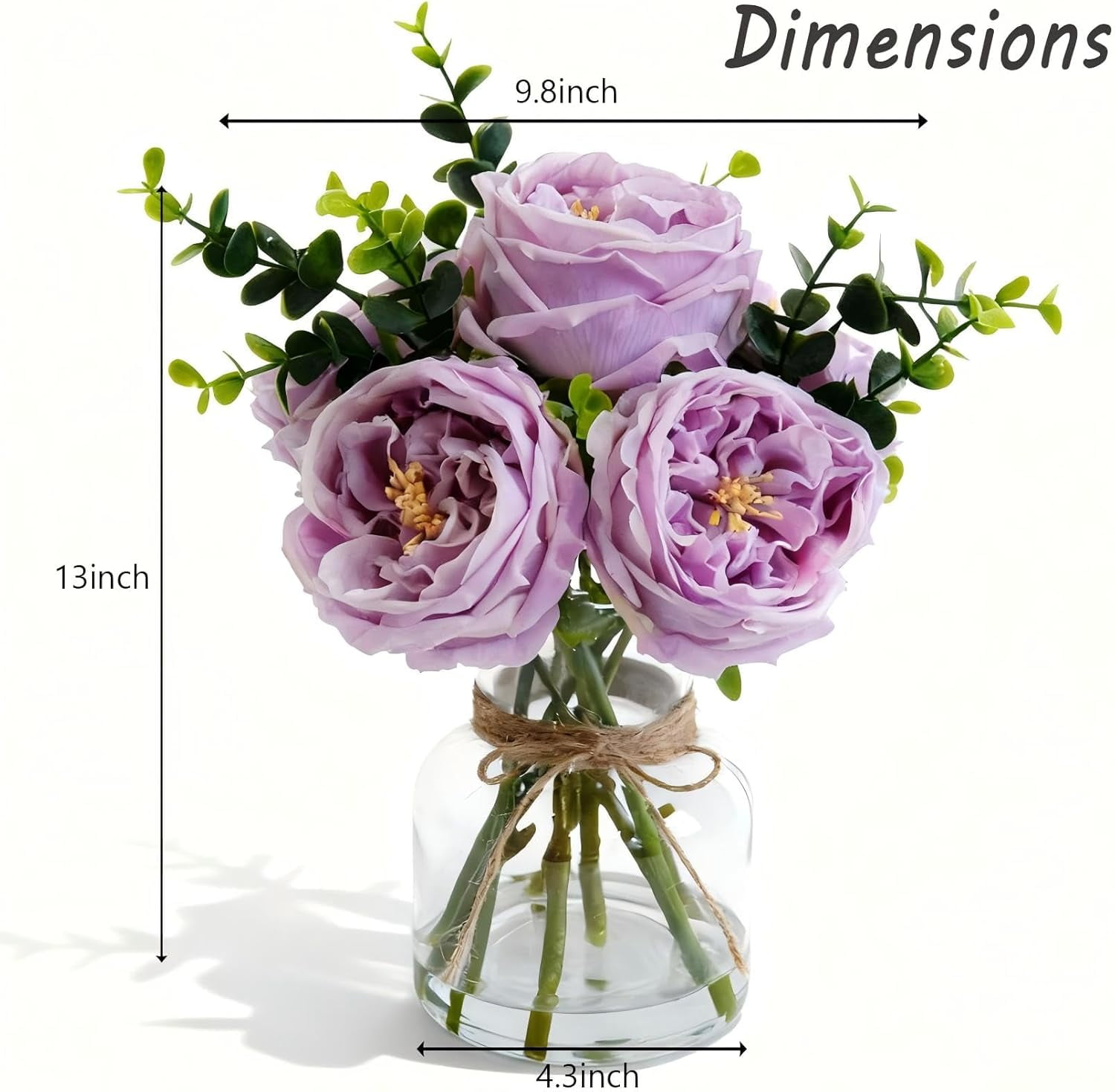 Artificial White Roses in Vase, Lifelike Faux Flowers Arrangement with Artificial Water, 13×10 Fake Flowers in Vase for Dining Table Centerpiece, Home & Restaurant Decor
