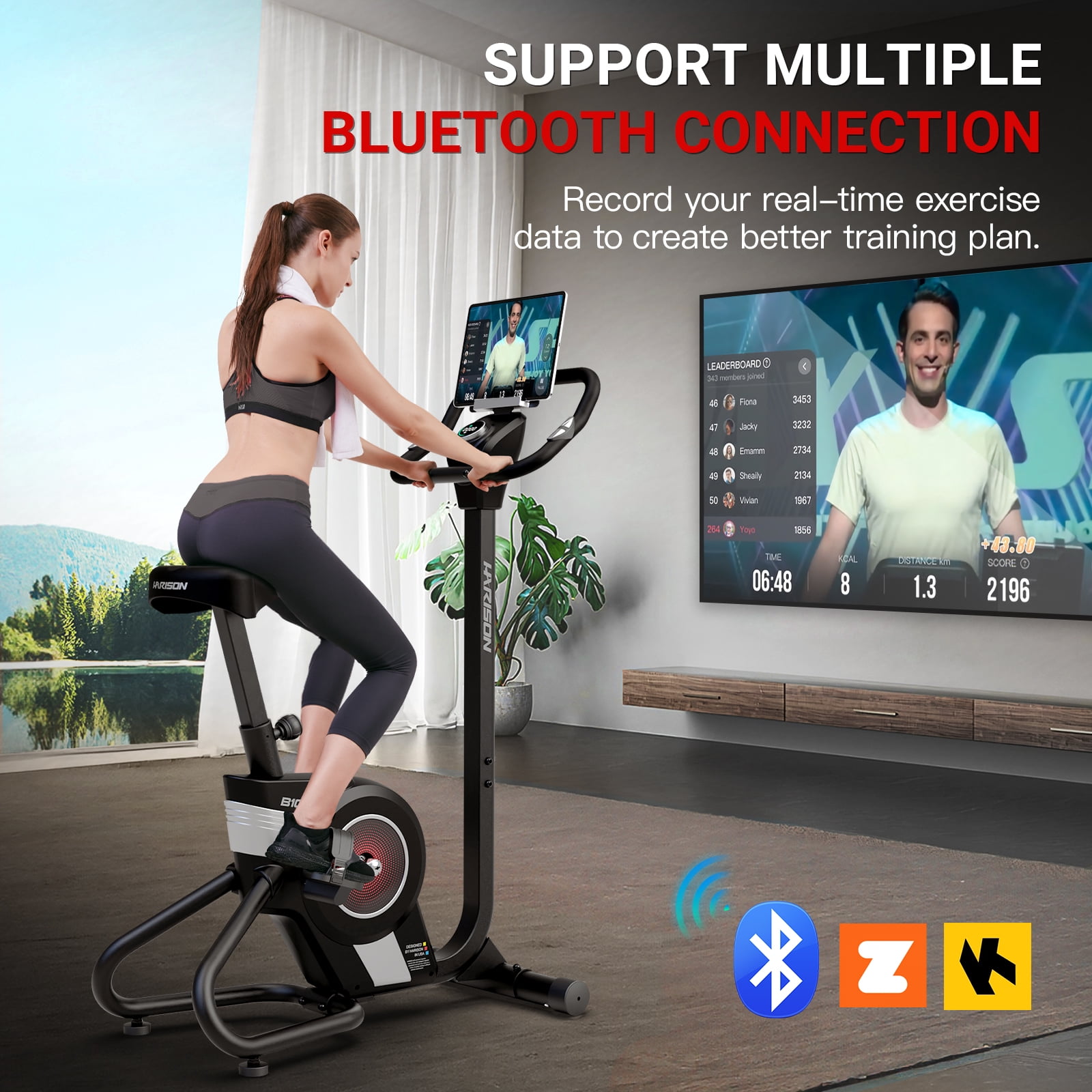 HARISON Electromagnetic Self-powered Upright Exercise Bike, 350 LBS Capacity Stationary Bike for Home with Bluetooth, 2 in 1 LED Display for Resistance Control and Data Record, 32-Level Resistance