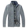 thumbnail image 4 of Men's Winter Coat Full Zip Thick Sherpa Fleece Lined Stand Collar Long Sleeve Knitted Cardigan Sweaters with Pockets, 4 of 5