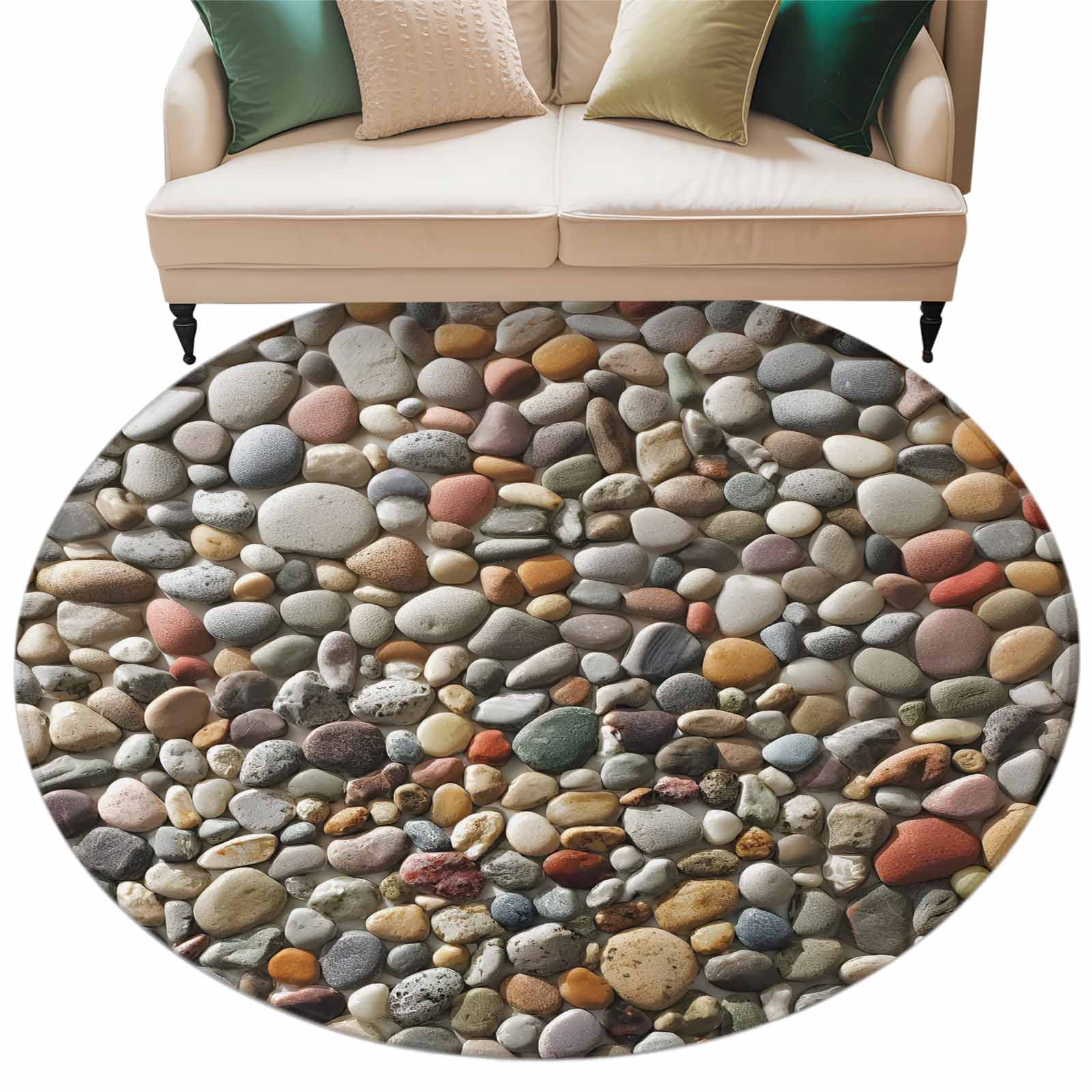 Round Area Rugs Collection 6 Ft, Colorful Stones Non-Slip Residential Carpet, Farmhouse Stones Modern Art Indoor Crawling Mats Runner Rugs for Living Room/Dining Room/Bedroom