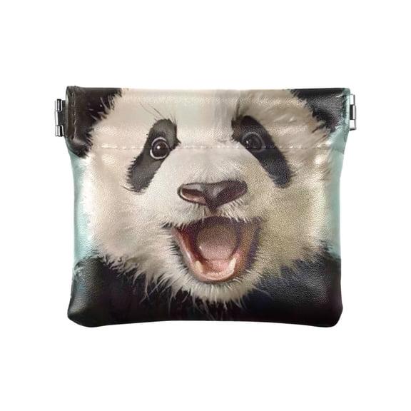 JIALIOU Leather Coin Purse Pouch No Zipper Small Panda Oil Painting Makeup Bag for Women Men Cosmetics Jewelry 4.3x3.7 inch