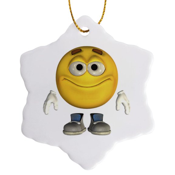 3drose, Smiling Emoticon Cartoon Character, 3 inch Snowflake Porcelain Ornament