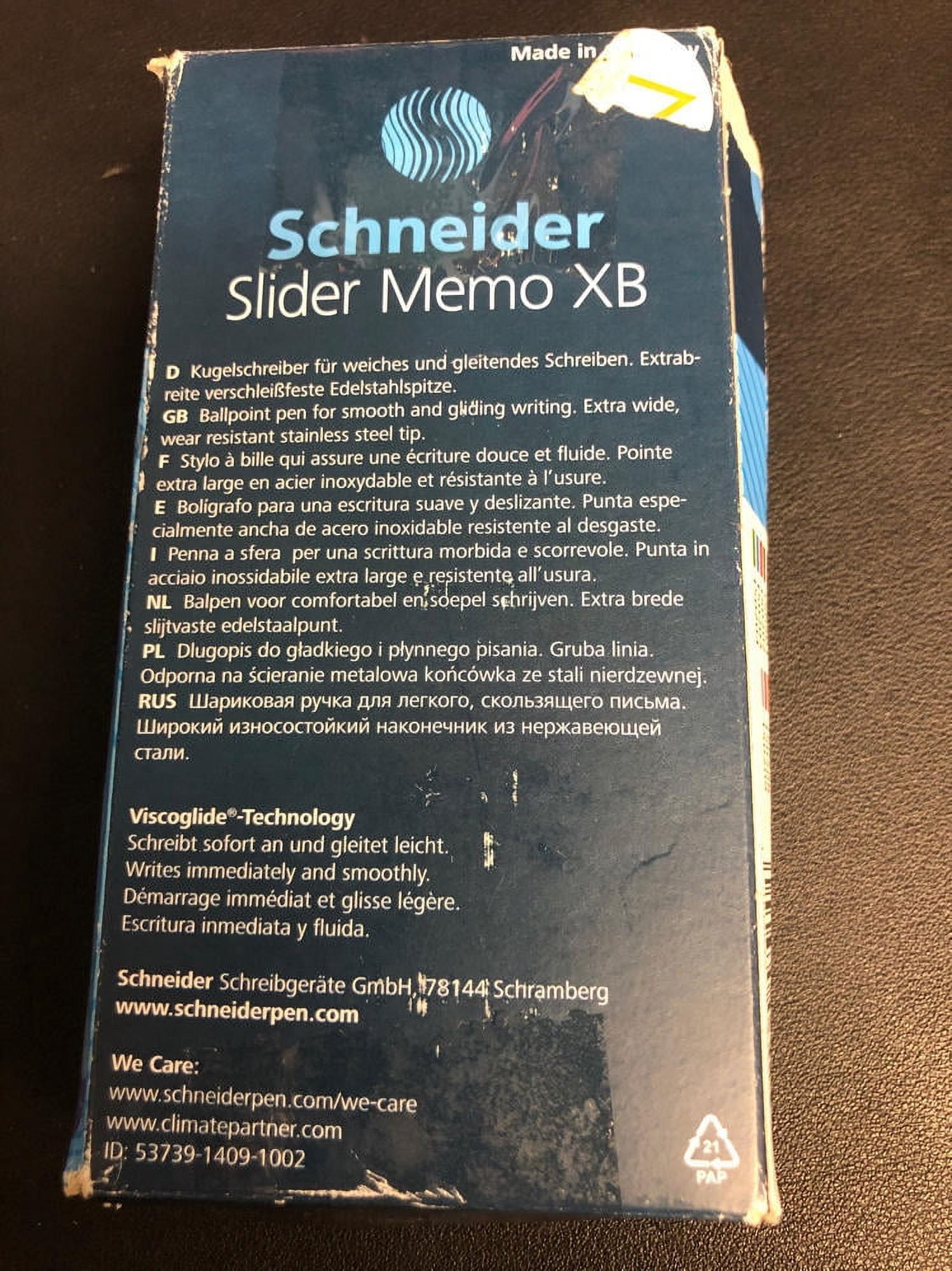 Schneider Slider Memo XB Ballpoint Pen, Blue, Box of 10 Pens (150203)