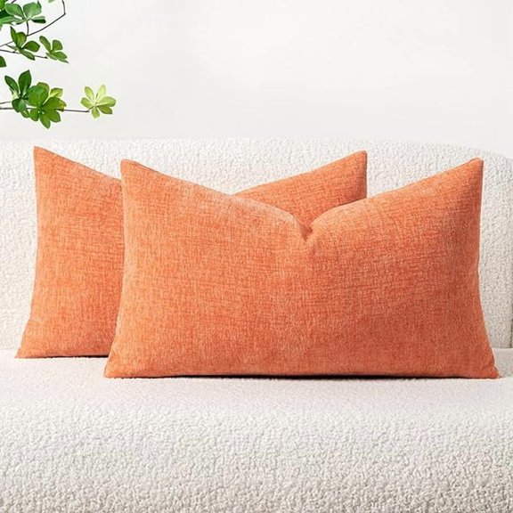 Pack of 2 Couch Throw Pillow Covers 12x20 Inch Soft Coral Red Chenille Pillow Covers for Sofa Living Room Solid Dyed Pillow Cases