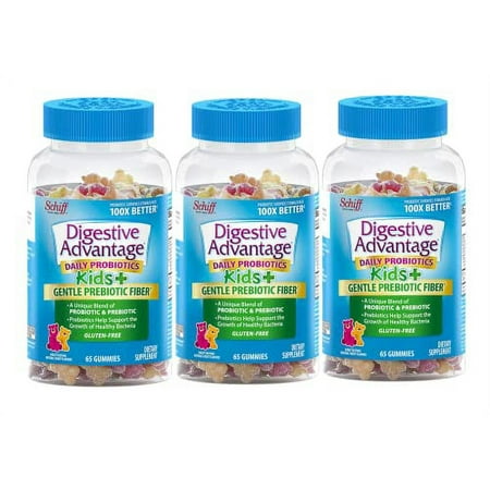 Prebiotic Fiber Plus Probiotic Kids Natural Fruit Flavor Gummies, Digestive Advantage (65 Count in A Bottle) - Supports Digestive & Immune Health*- 3 Packs