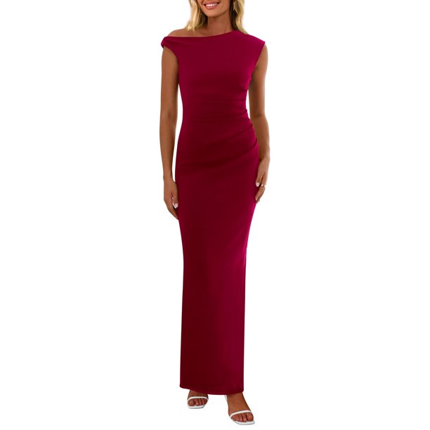 Vestido largo PRETTYGARDEN para mujer, verano 2025, rojo vino