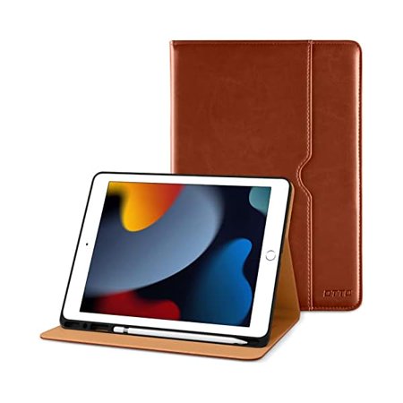 lulufa for iPad 9th/8th/7th Generation 10.2 Inch Case 2021/2020/2019, Premium Leather Business Folio Stand Cover with Apple Pencil Holder - Auto Wake/Sleep and Multiple Viewing Angles, Dark Brown
