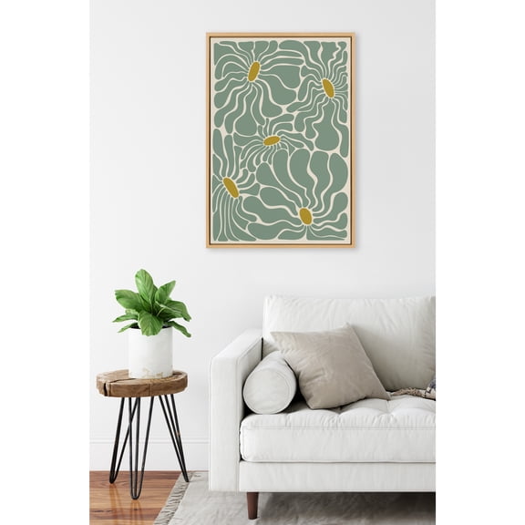 Kate and Laurel Sylvie Fluid Flowers 1 Framed Canvas Wall Art by Carrie Cantwell, 23x33 Natural, Colorful Flower Illustration Art for Wall