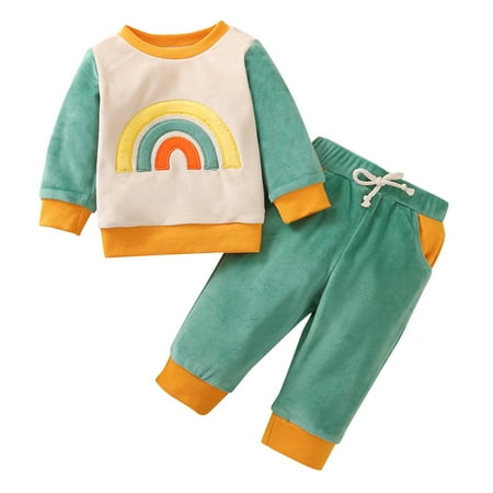 

Qufokar Winter Clothes for Newborn Baby Girl 5 Girl Clothes Baby Girls Boys Cotton Rainbow Autumn Patchwork Long Sleeve Pants Sleepwear Set Clothes
