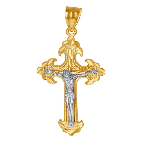 10k Gold Two-tone Dc Mens Cross Crucifix Height 49.5mm X Width 24.5mm Religious Charm Pendant Necklace for Men