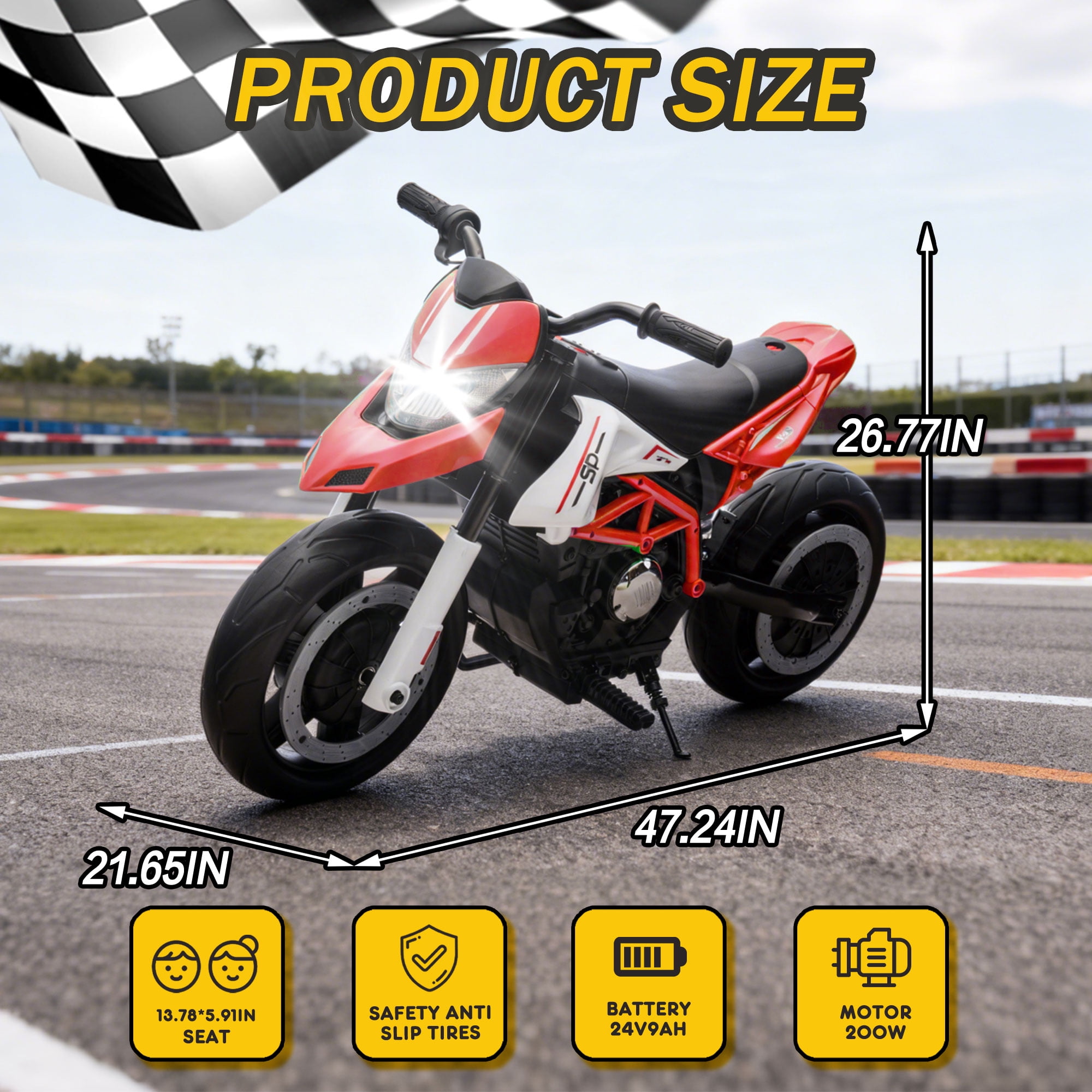 Xuanlur 24V 9AH Electric Motorbike, 9 mph & 110lb Max, 200W Ride on Motorcycle for Big Kids w/EVA Tires, LED Lights & Power Display, 2 Speed, Bluetooth, Music, Electric Motorcycle for Ages 6+, Red