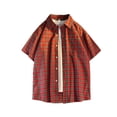 thumbnail image 4 of BSDJILFG Y2K Shirts Father's Day Men's Short Sleeve Plaid Shirts for Father's Day Men's Button Down Lapel Tees Tops Relaxation Sleepwear Loungewear, 4 of 5