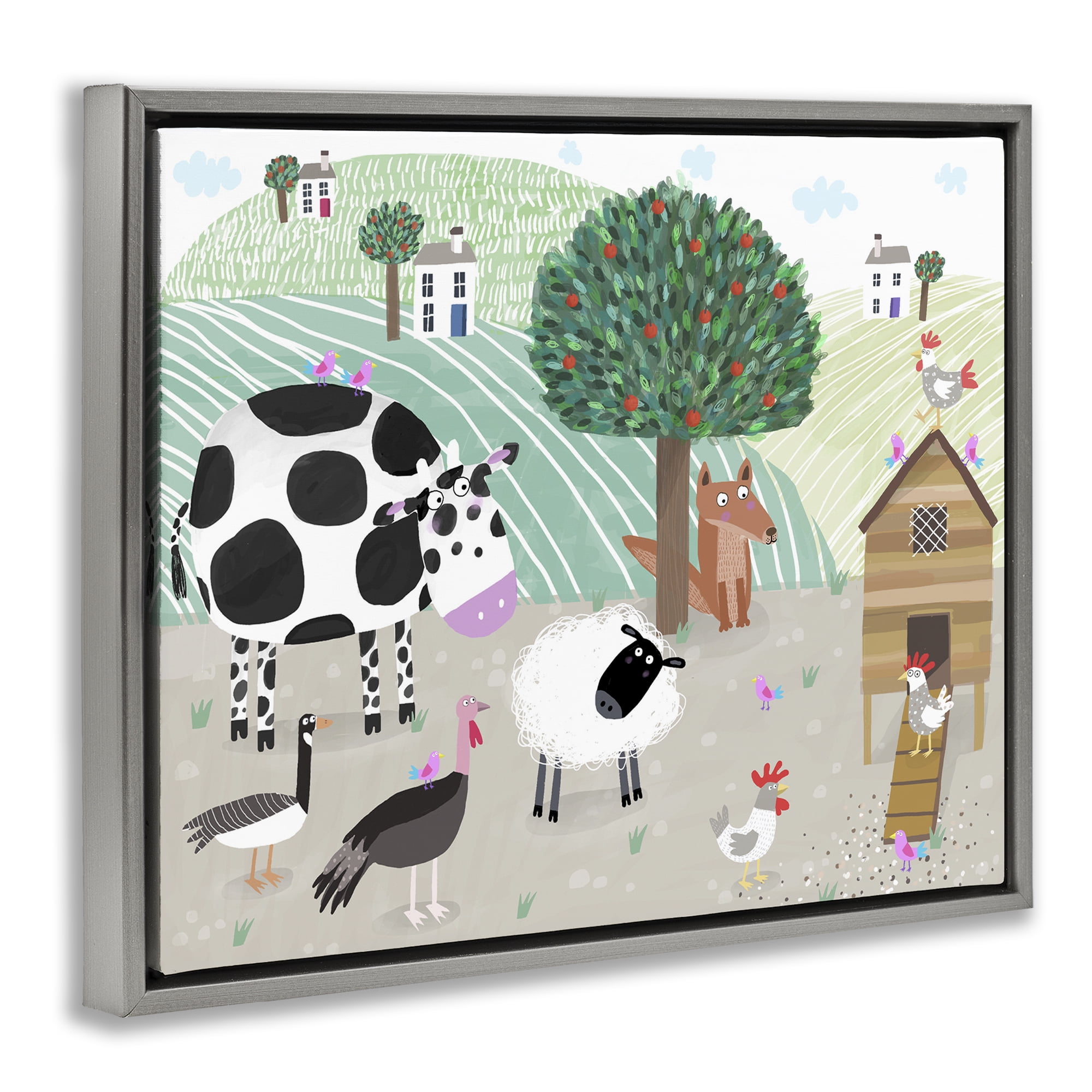 Stupell Industries Down At The Farm Gray Framed Floater Canvas Wall Art, design by Carla Daly