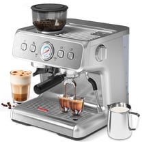 KISSAIR 15 Bar Semi-Automatic Espresso Coffee Machine, 2.8L Water Tank, 1&2 Cups - Silver
