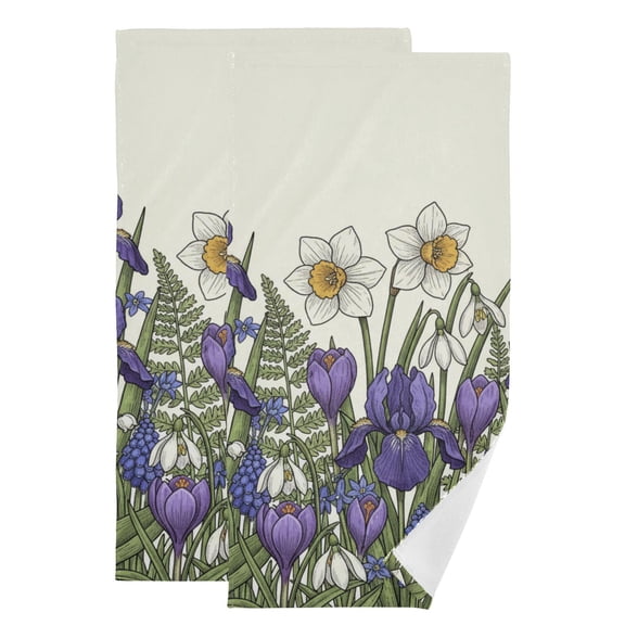 2-Piece Polyester cotton Towel Set Absorbent Vintage Spring Flowers Hand Towel Bath Towel Soft and Comfortable Machine Wash 28.3x14.4