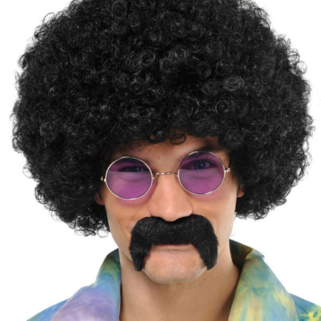 Fake Black Hippie Moustache 70's Theatrical Costume Hair Self Adhesive 