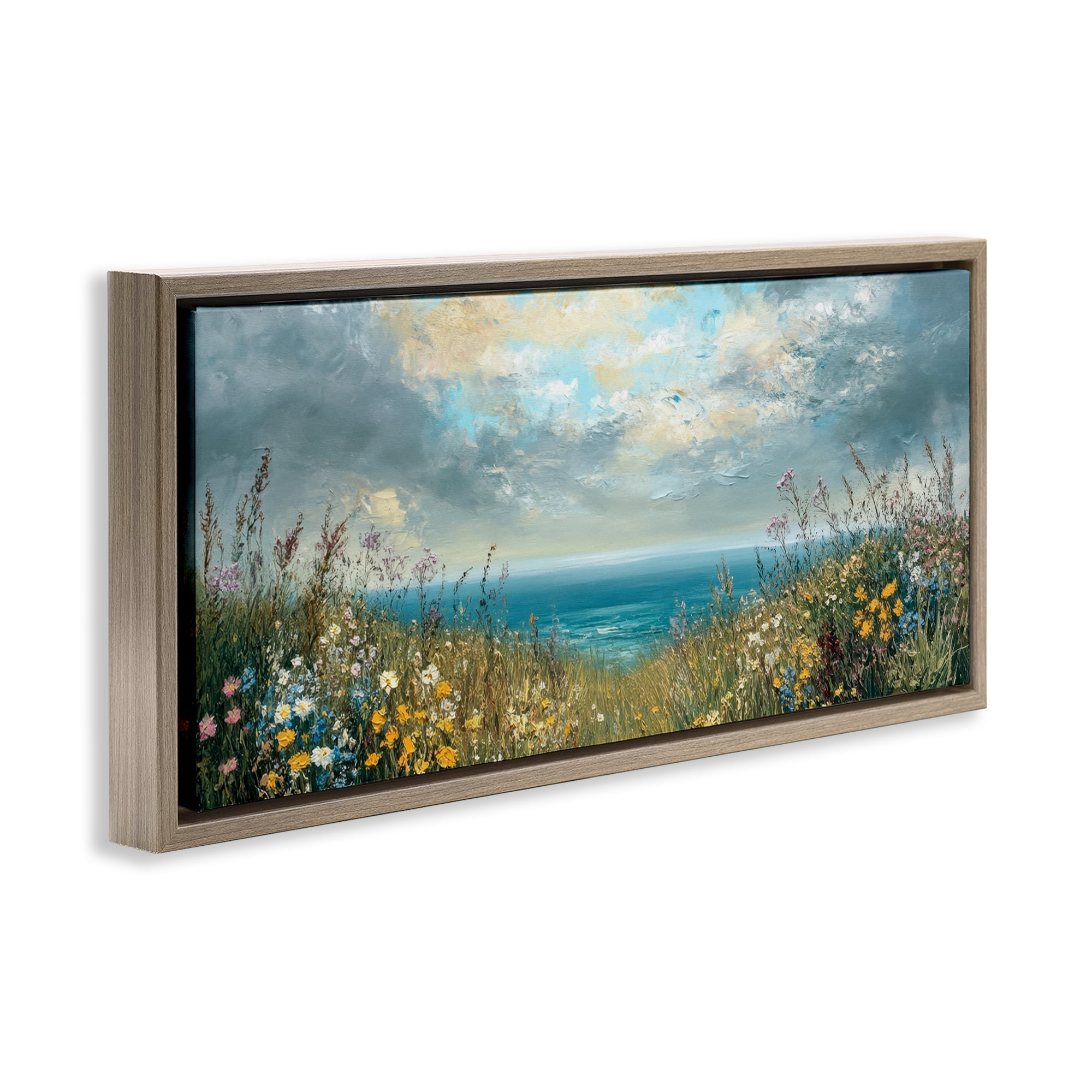 Stupell Industries Scenic Coastal Flowers In Bloom Brown Framed Floater Canvas Wall Art, design by Petal Prints Design