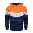 thumbnail image 1 of Sudadera con capucha de forro polar para hombre, estilo informal, con cordón ajustable en color contrastante y bolsillo tipo canguro., 1 of 5