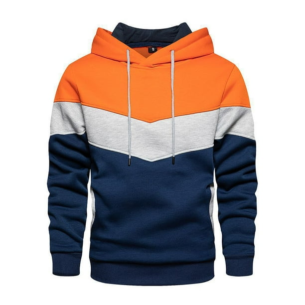 Sudadera con capucha de forro polar para hombre, estilo informal, con cordón ajustable en color contrastante y bolsillo tipo canguro.