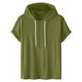 thumbnail image 2 of Siilsaa Hoodies for Men Fashion Drawstring Short Sleeve Loose Fit Solid Color Breathable Soft Kangaroo Pocket Shirts Green,2XL, 2 of 4