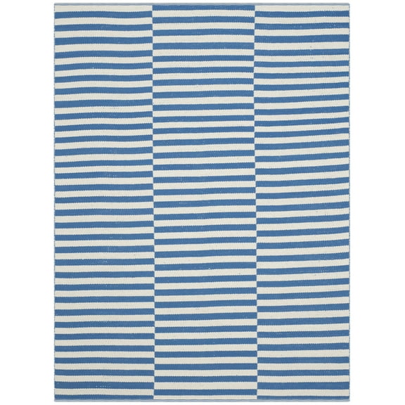 SAFAVIEH Montauk Raeyln Striped Cotton Area Rug, Ivory/Blue, 2'6" x 4'