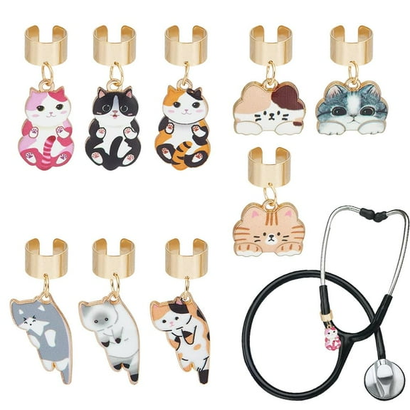 18Pcs 9 Styles Cat Stethoscope Charms 0.4~1 Inch Alloy Pendants Tag Stethoscopes ID Name Tag Charm Stethoscope Charms Stethoscopes Accessories DIY