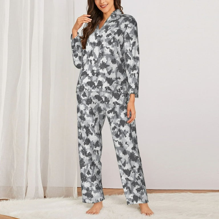 Piece Womens Pajama Sets Camouflage Grey Soft Sleepwear Comfy