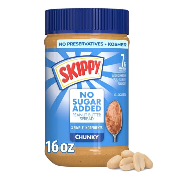 SKIPPY No Sugar Added Chunky Peanut Butter Spread, Gluten Free, 16 oz, 12 Pack