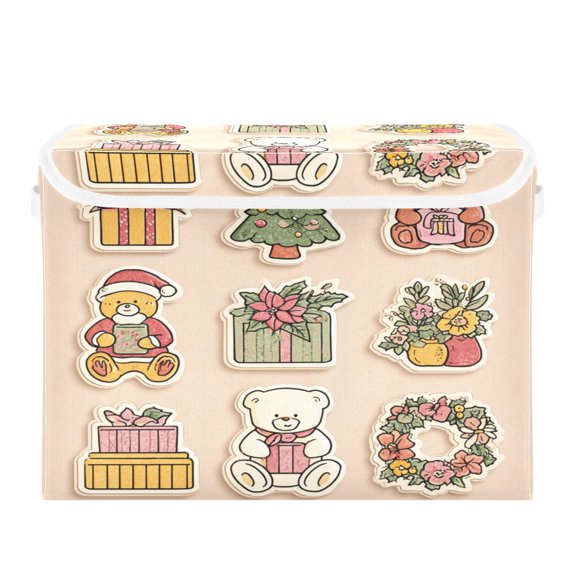 Storage Box With Lid 16.5x12.6x11.8In Foldable Stacked Household Storage Box Cartoon Christmas Patterns