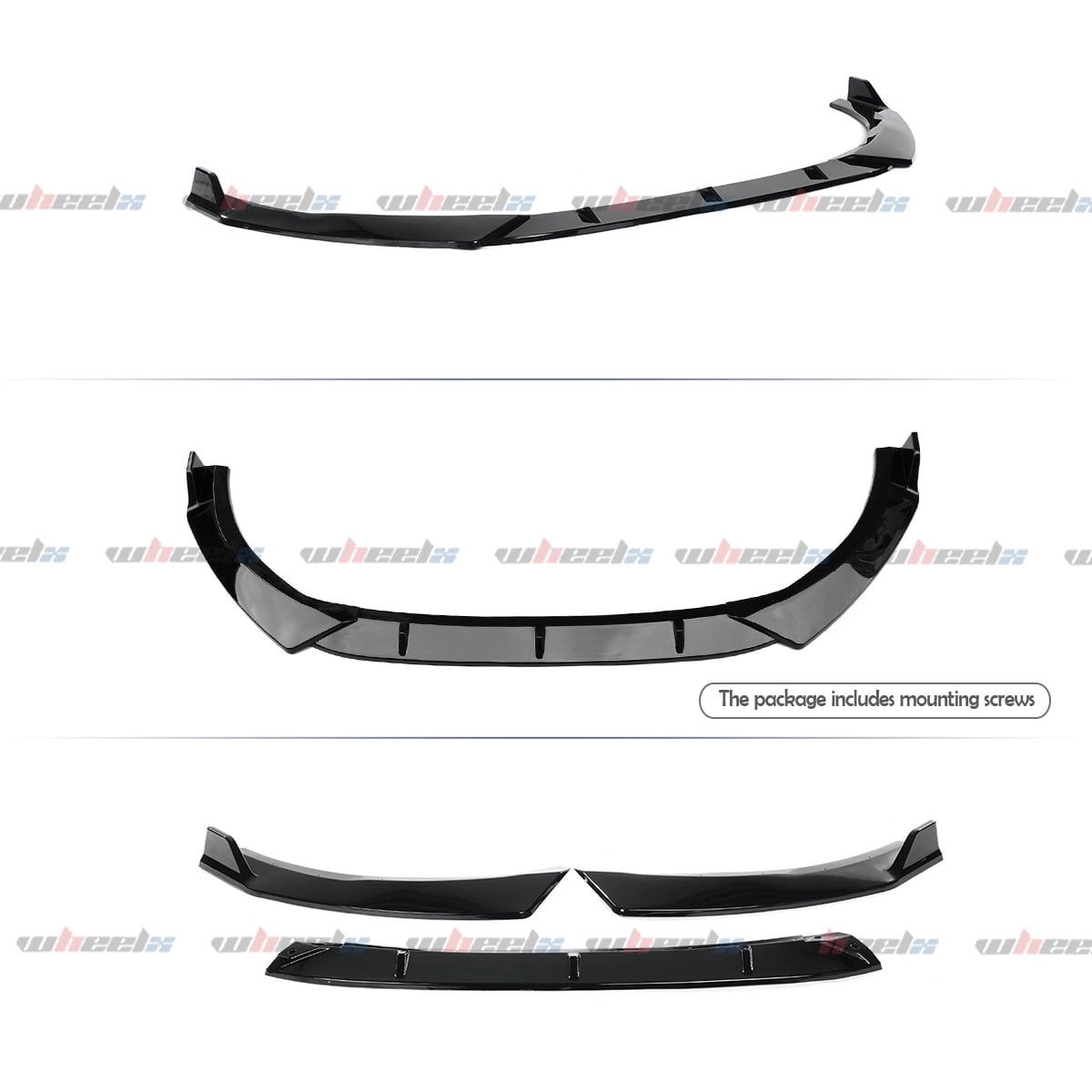 WheelX 3Pcs Front Bumper Lip Compatible with 2021-2025 Kia K5 (Glossy Black), Air Dam Fits for EX LX LXS GT-Line, Lower Chin Splitter Spoiler Protection Body Kit
