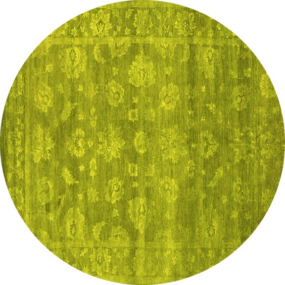 Ahgly Company Machine Washable Indoor Round Persian Yellow Bohemian Area Rugs, 7' Round