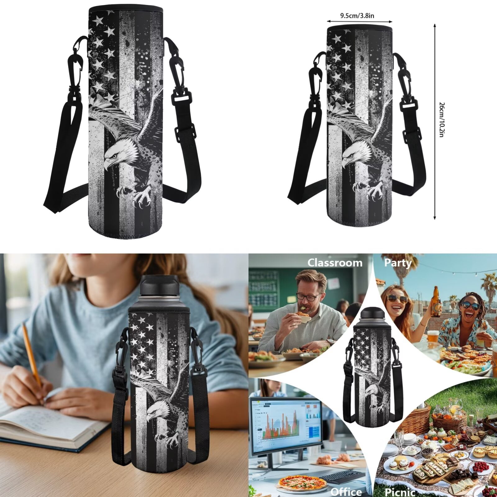 XYZCANDO Eagle Flag 4Pcs Kids Backpack for Boys with Portable Lunch Bag Multifunctional Pencil Case Water Bottle Bag Suitable Cool Bookbags for Toddler Kids