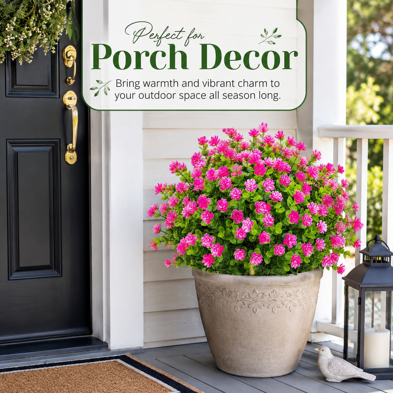 10 Bundles Artificial Fake Flowers, Faux Outdoor Plastic Plants UV Resistant Shrubs Outside Indoor Decorations