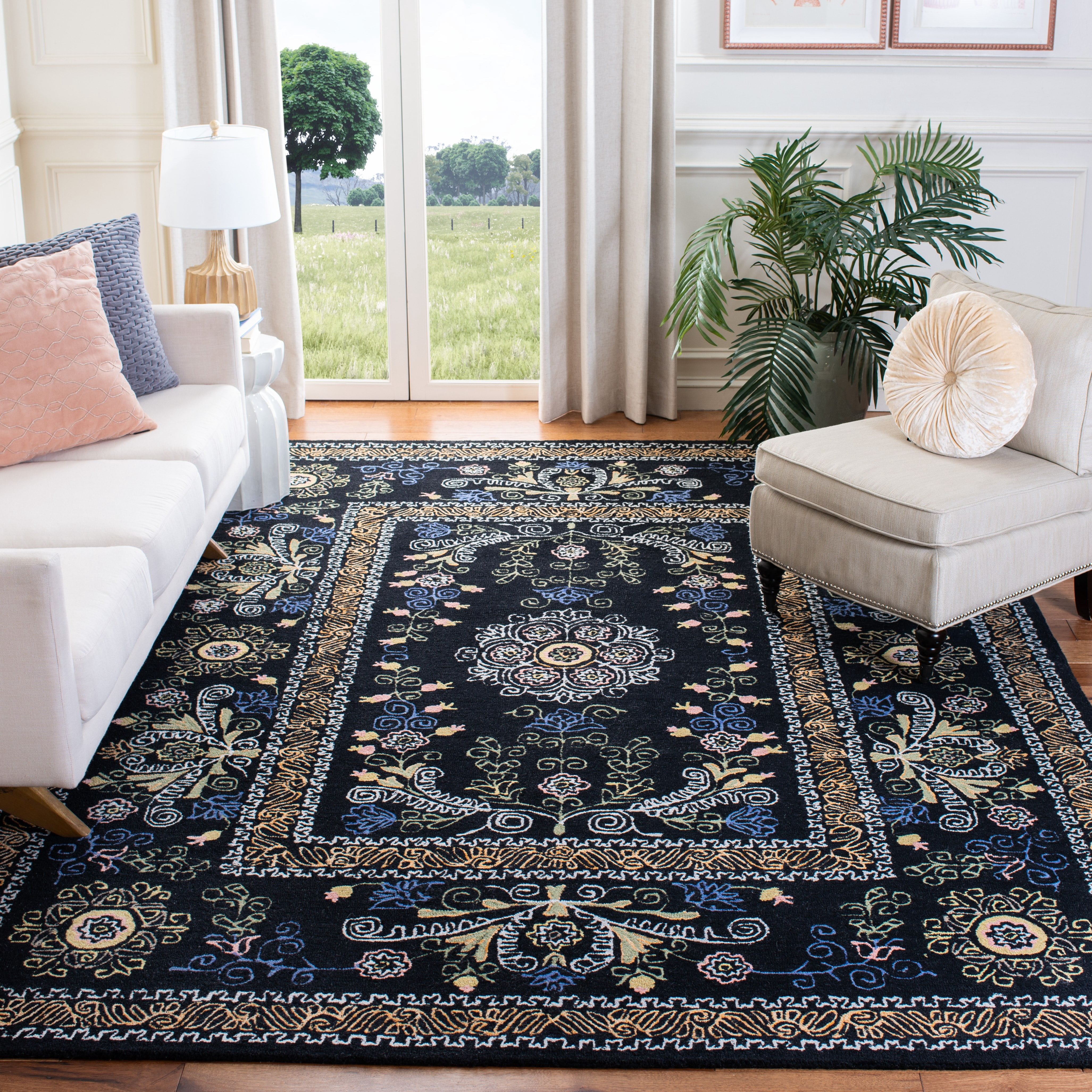 SAFAVIEH Micro-Loop Shanelle Floral Area Rug, Black/Green, 9' x 12'
