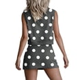 thumbnail image 4 of Womens 2 Piece Skirt Set Summer 2026 Polka Dot Print Crew Neck Sleeveless Tank Tops Asymmetrical Wrap Skort Outfits,Black,XL, 4 of 7