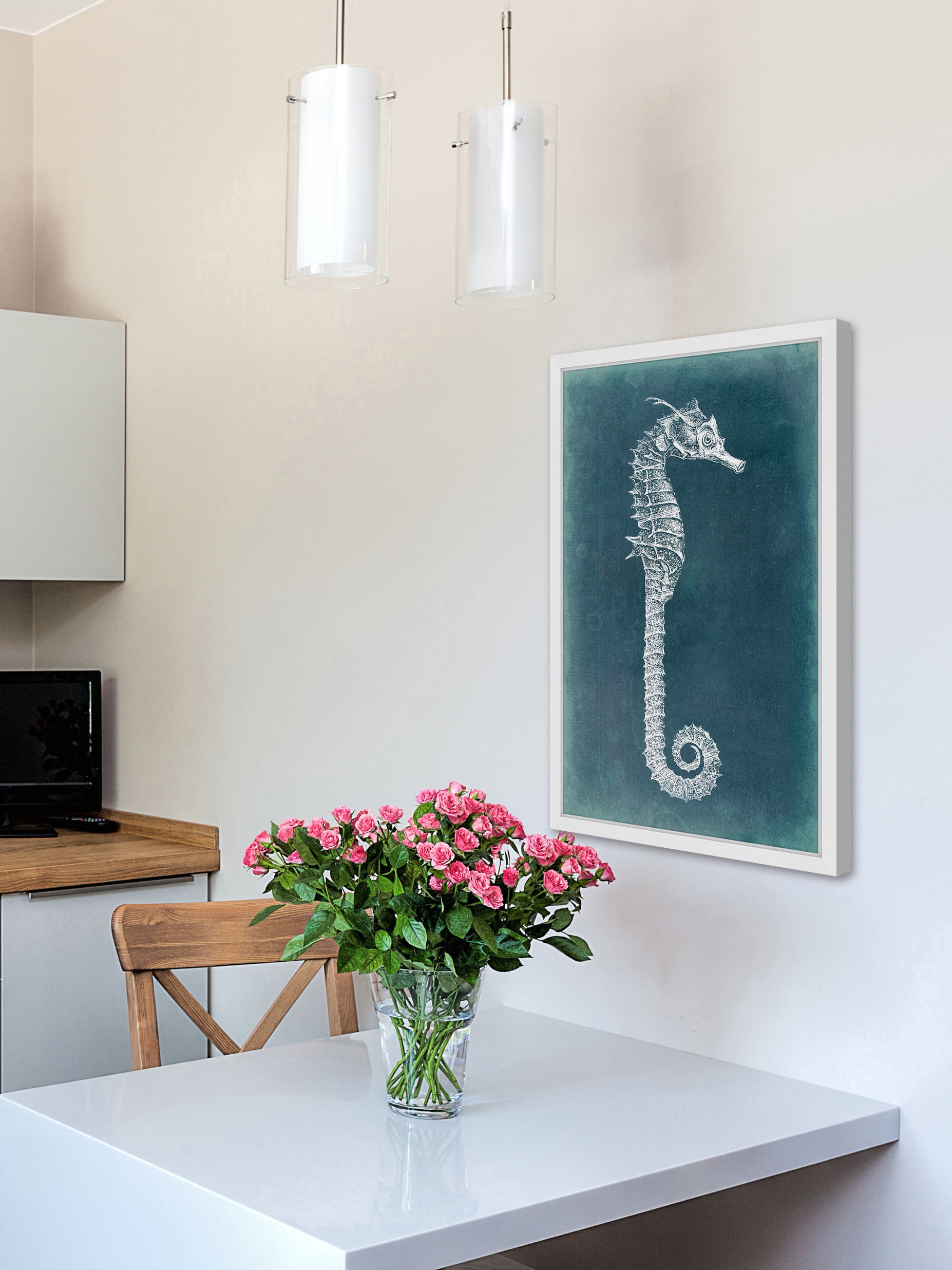 Marmont Hill Azure Seahorse II Framed Painting Wall Art Print