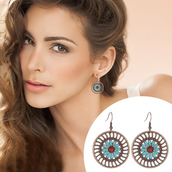 KeirineCC Western Earrings for Women Boho Cowgirl Vintage Turquoise Print Leather Teardrop Dangle Bohemian Cowboy Earring Jewelry