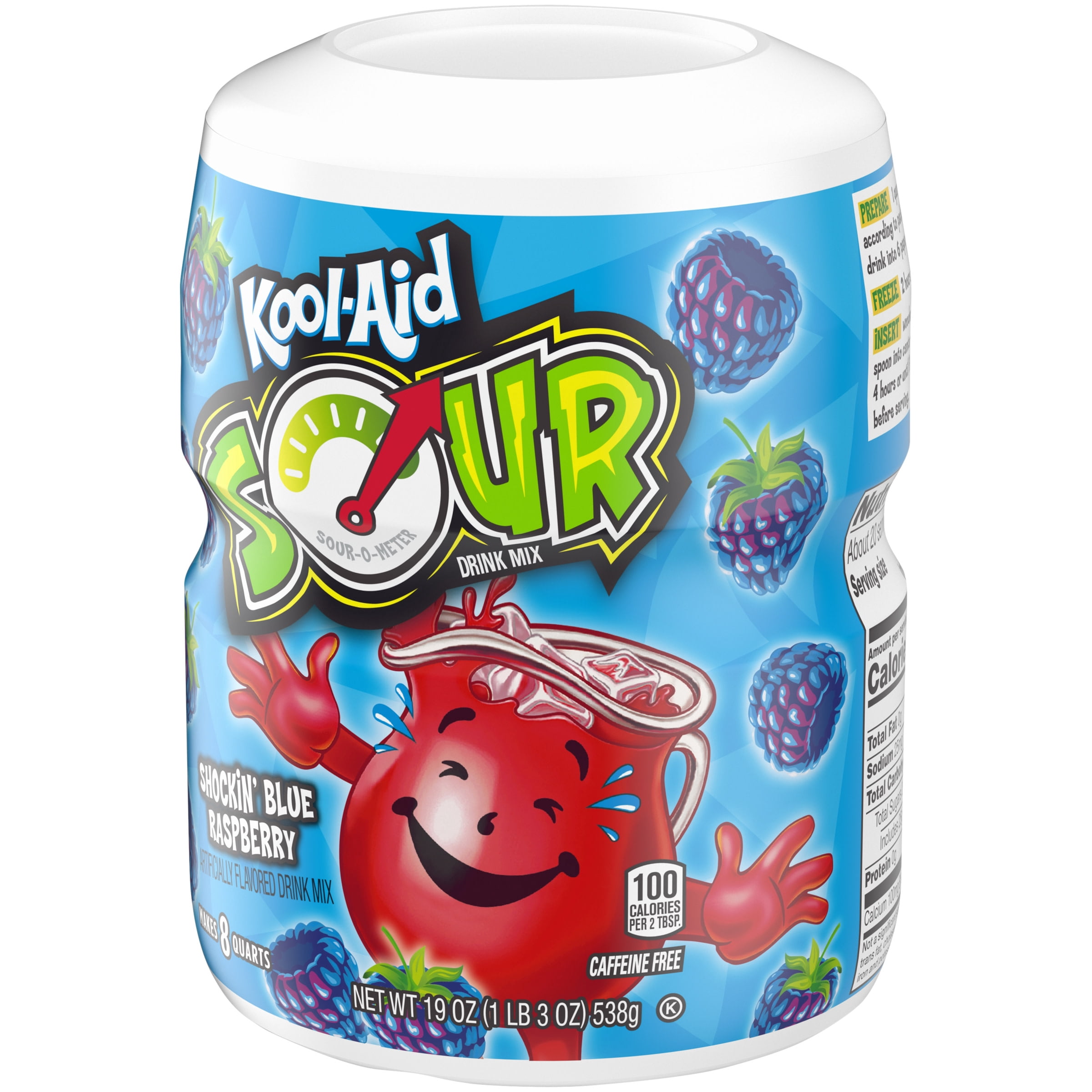 Kool-Aid Sour Shockin' Blue Raspberry Sugar-Sweetened Artificially Flavored Powdered Soft Drink Mix, 19 oz Canister