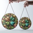 thumbnail image 4 of Gold Mint Jewel Clover Suncatcher Stained Glass Style UV Printed Glass Irish Door Decor Round, 4 of 8