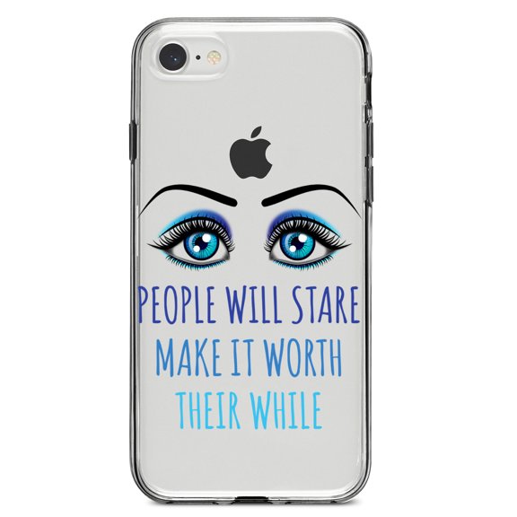 DistinctInk Clear Shockproof Hybrid Case for iPhone 7 8 SE (2020 Model) 4.7" Screen TPU Bumper Acrylic Back Tempered Glass Screen Protector - People Will Stare Make it Worth Their While