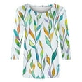 thumbnail image 5 of LYEAA Women Fashion 3/4 Length Sleeve T-Shirt Stylish Printed Crew Neck Cotton Top with Elastic Hem for Yoga, Shopping Casual Weekend Activities Yellow S, 5 of 5