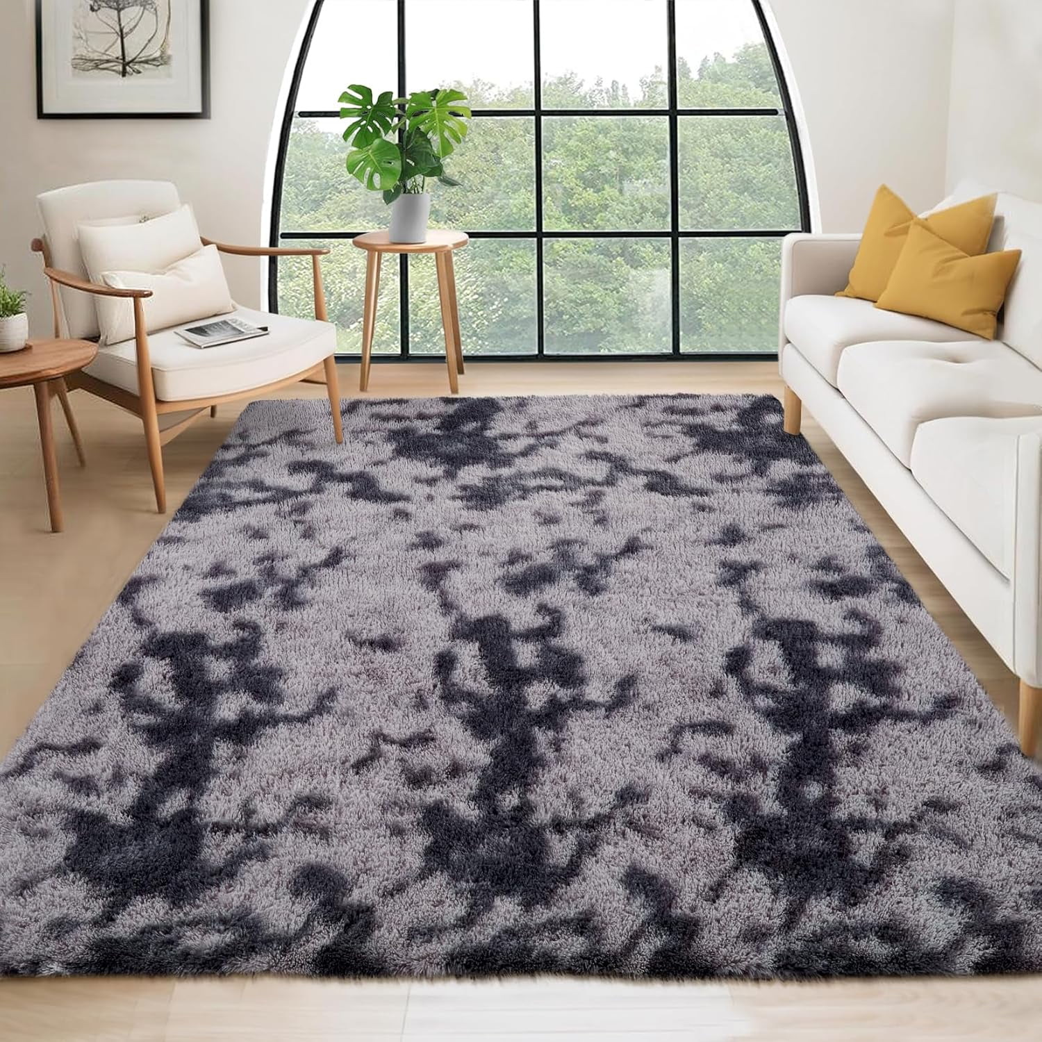 Memoryfield 10' x 13' Area Rug, Tie-Dye Plush Non-Skid Rug, for Bedroom Living Room Nursery, Dark Gray