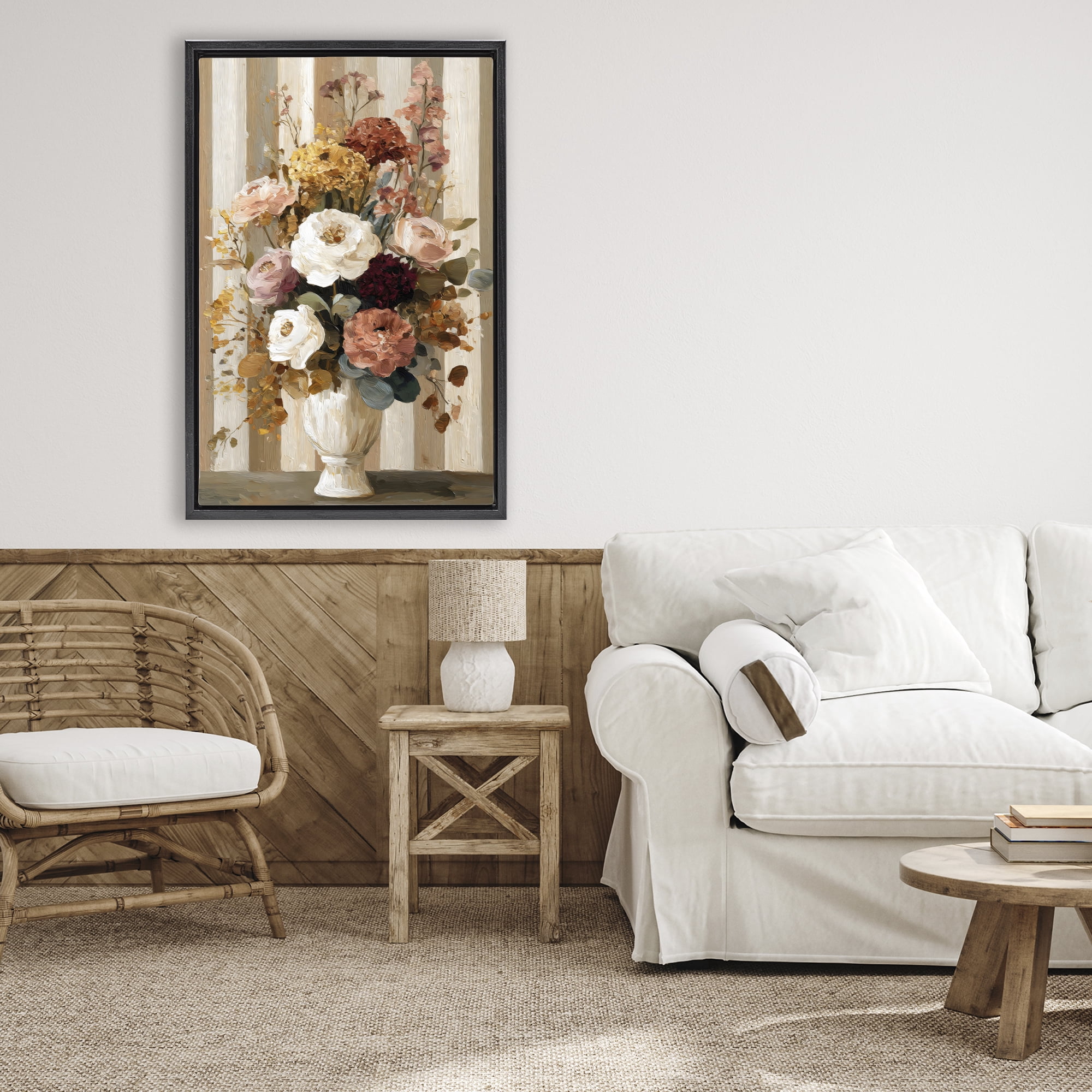Stupell Industries Vintage Arrangement in Vase Black Framed Floater Canvas Wall Art, design by Petal Prints Design