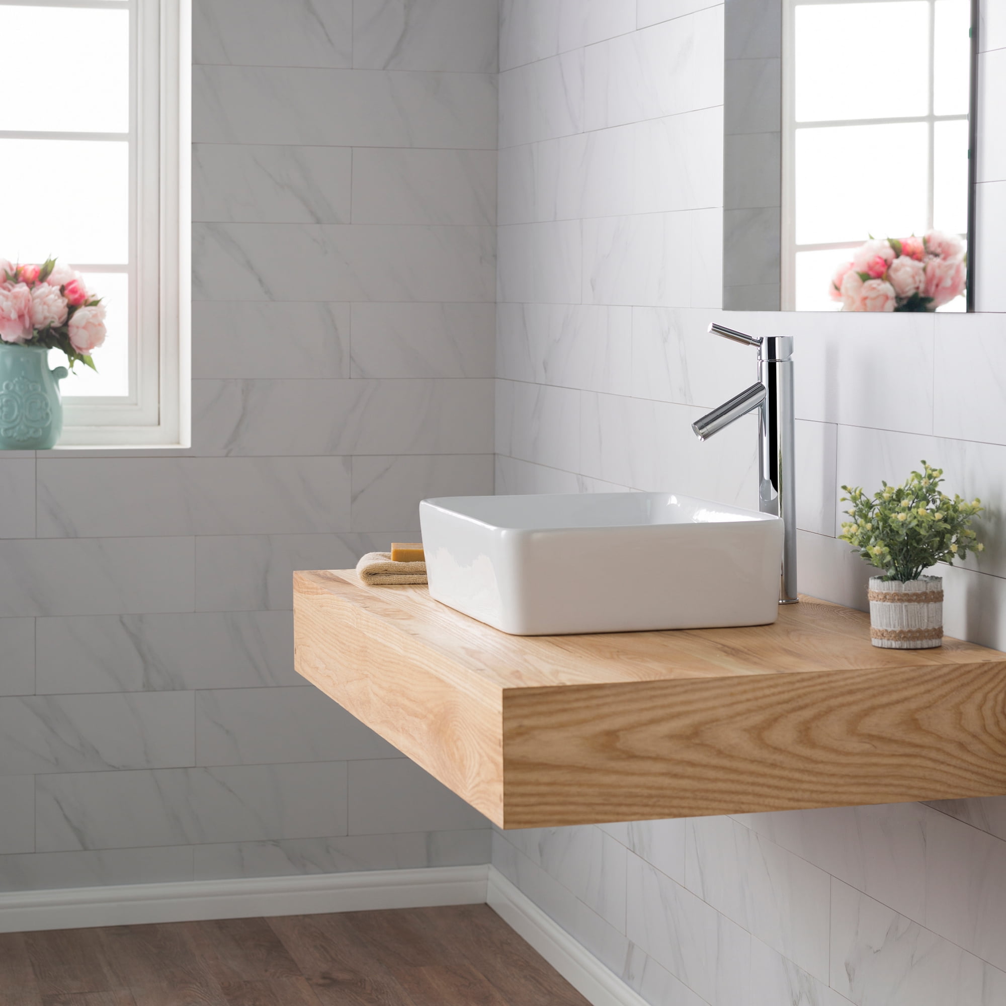 KRAUS Elavo Modern Rectangular Vessel White Porcelain Ceramic Bathroom Sink, 19 inch